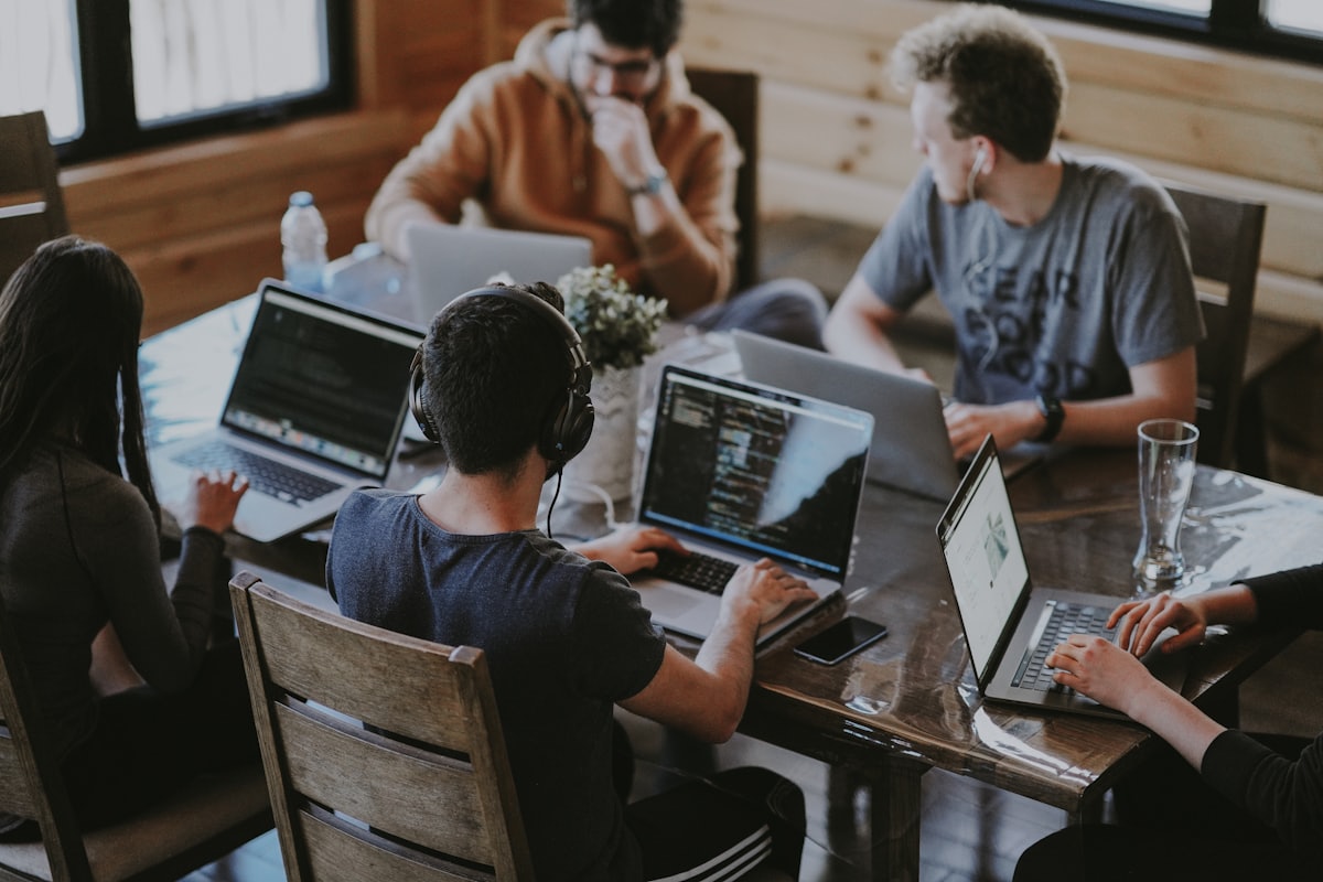 Team collaborating on a software project